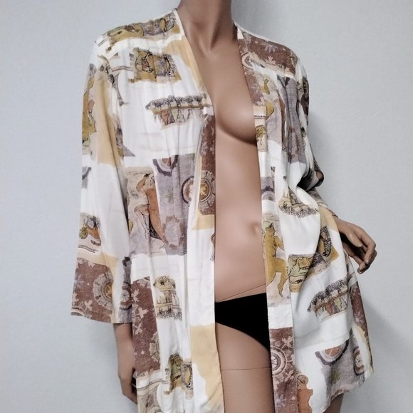 Vintage Alessandra Light Open Cardigan Cover Up Rome Theme Size L Relaxed - Picture 13 of 16